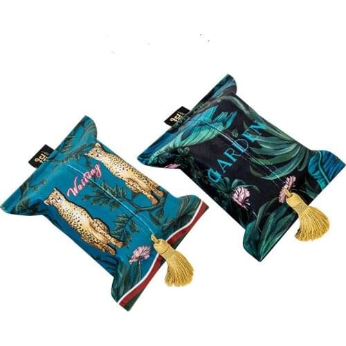 Deluxe Leopard Velvet Napkin Holder Tissue Box Covers Napkin Paper Towel Great Home Decoration Rainforest Plant Royal Blue