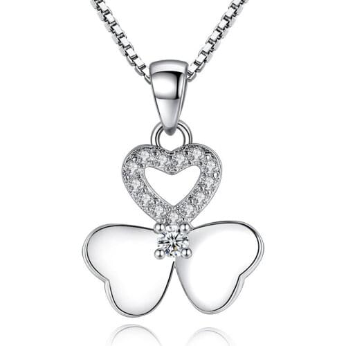 925 Sterling Silver Fashion Love Flower Shiny Crystal Pendant Necklaces Box Chain for Women Jewelry Wedding Gift Wholesale