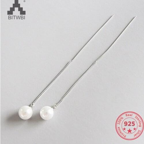 New fashion Long Chain Pearl Earrings Tassel Dangle Drop 925 Sterling Silver Jewelry