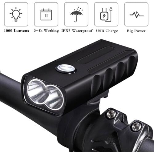 BX2 Bike Light XML T6 L2 Bicycle Front Light 1000LM LED Mountain Bike Headlight 2600mAh USB Rechargeable Cycling Head Lamp
