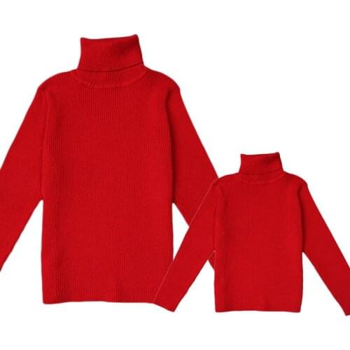 Mother Kids Sweaters Muti Color Solid Turtleneck Pullovers 2020 New Mon Daughter Son Family Matching Outfits 12M-6Y S-XL GW59