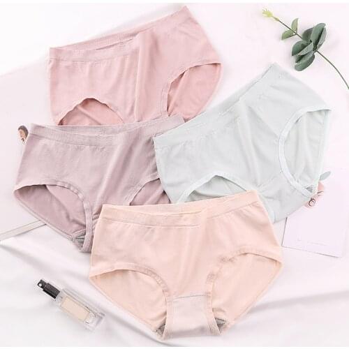 2021 4Pcs Women Ladies Mid-Rise Graphene Panties Simple Breathable Underwear TY66