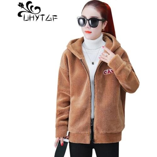 UHYTGF Womens spring autumn coat hooded plus velvet warm casual women sweatshirt Korean loose plus size tops outerwear 3XL 1195