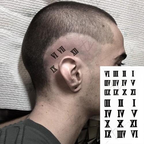 Waterproof Temporary Tattoo Sticker Roman Numerals Figures Gun Art Tattoos Water Transfer Flash Tatto Fake Tatoo for Men Women