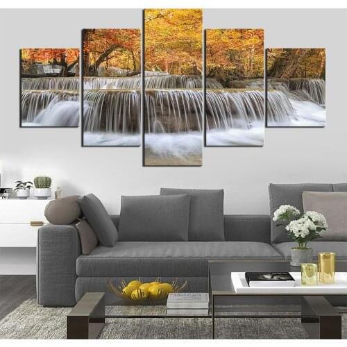 Waterfalls Park Landscape 5 Panels Canvas Art Poster And Prints Painting On Wall Decor Picture For Living Room