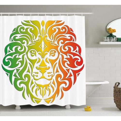Rasta Shower Curtain Lion Portrait in Vivid Colors Portrait Head King of Jungle Image Waterproof Polyester Bath Curtains