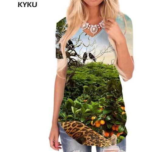 KYKU Animal T-shirt women Tiger Shirt Print Forest Funny T shirts Harajuku V-neck Tshirt Womens Clothing Fashion Casual Tops
