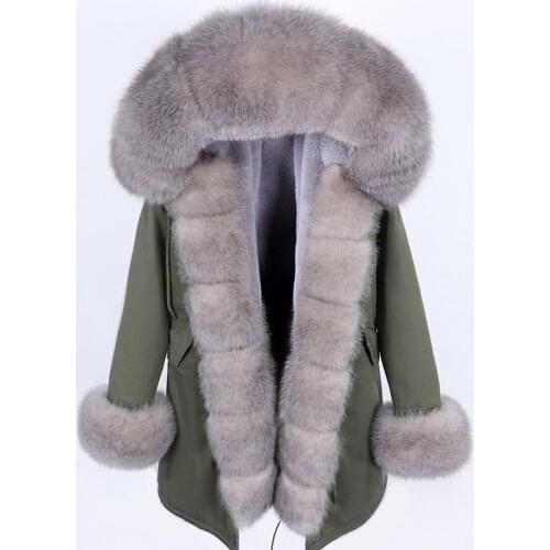 2021 Winter Jacket Women Real Fur Coat 7XL Natural Real Fox Fur Collar Loose Long Parkas Big Fur Outerwear Detachable Fashion
