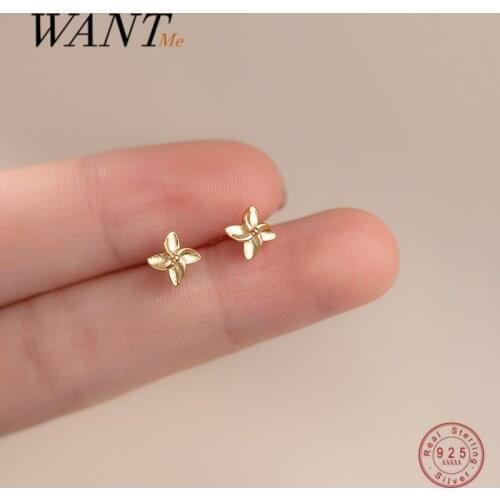 WANTME 925 Sterling Silver Romantic Korean Minimalism Four Petal Flower Stud Earrings for Women Teen Kids Chic Jewelry Gift New