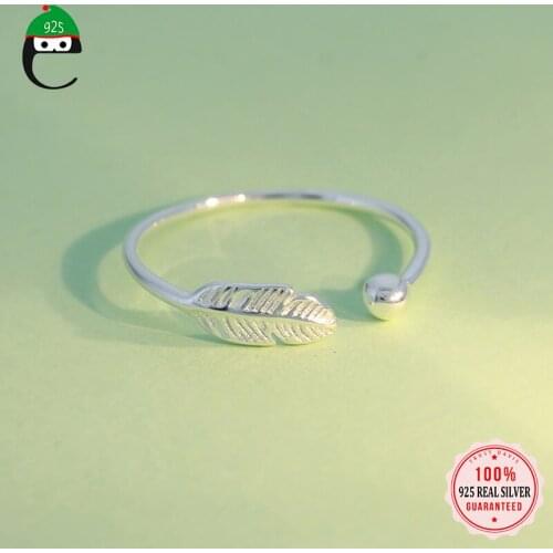 ElfoPlataSi Genuine 925 Sterling Silver Feather Personality Adjustable Ring Fine Jewelry For Women Party Elegant Gift DS172