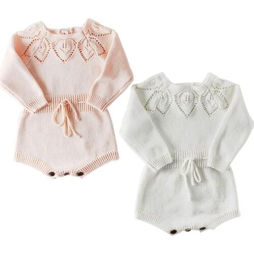 New Leaves Baby Rompers Knitted Baby Girl Jumpsuit Toddler Costume Long Sleeve Princess Infant Onesie Baby Girl Clothes 1PC
