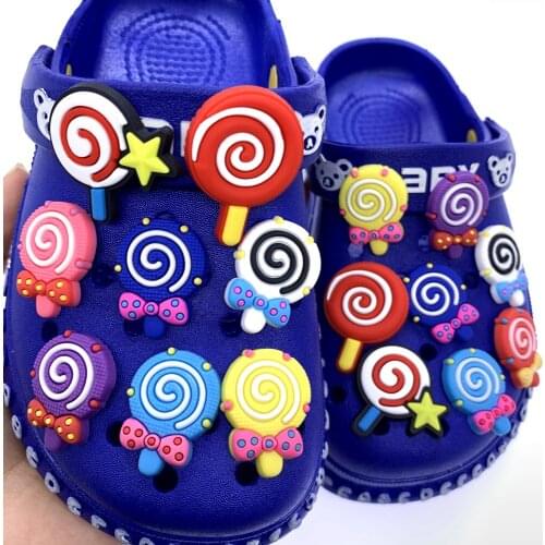10PCS/Set Lollipop Icon Shoes Charms Silicone Cartoon Decoration For Croc Jibizt Slipper Backpack Wristband Cartoon Accessories
