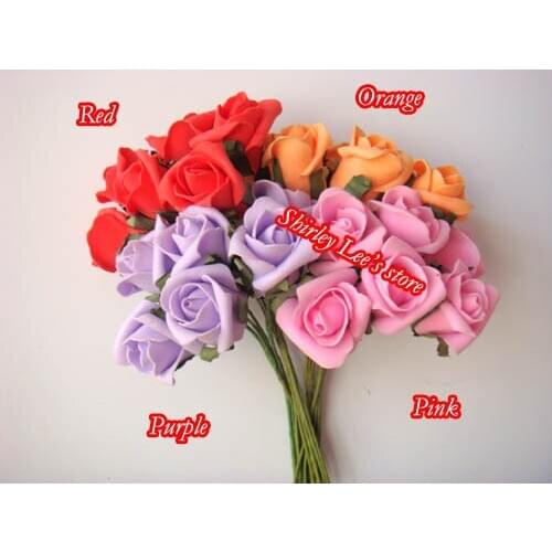 144 Bunches=864pcs (4x4cm) FOAM ROSE BUD,Artificial Floral Bouquet in Pink,Red, Purple,Orange