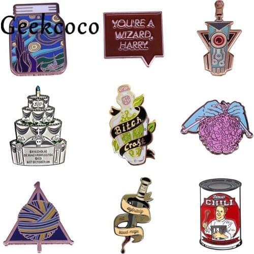 20pcs/lot J1344 Geekcoco Cartoon Vangogh Painting Metal Brooch Collar Horror Cake Pin Jeans Shirt Handbag Badges on Backpack Pin