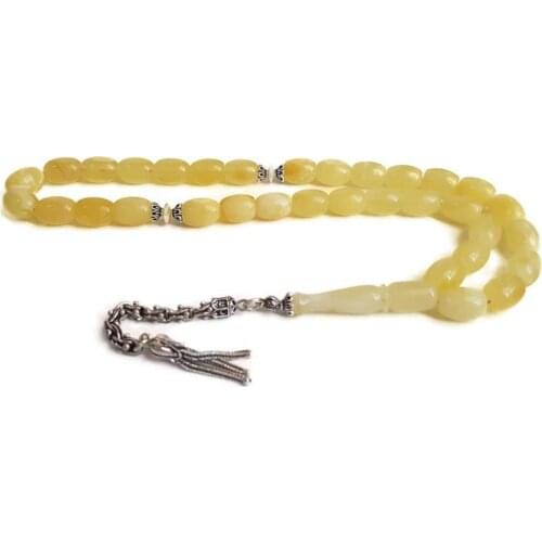 925 Sterling Silver Tassel Rosary with Drop Amber Stone Natural Stone Beads Middle East Prayer Islamic Muslim Tasbih