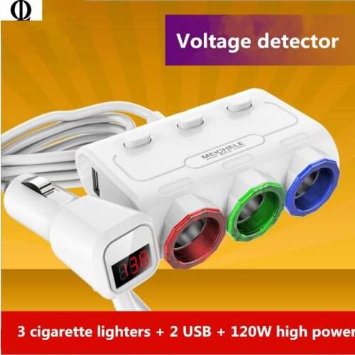 Dual USB Port 3 Way Auto Car Cigarette Lighter With Voltage detection Adapter DC 12-24V 3.1A Free shipping
