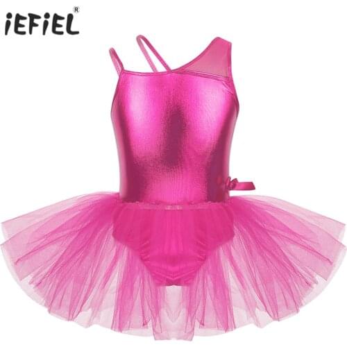 IEFiEL Kids Girls Ballet Dress Turnpakje One Shoulder Glitter Ballerina Ballet Tutu Dress Gymnastics Leotard for Girls Dancewear