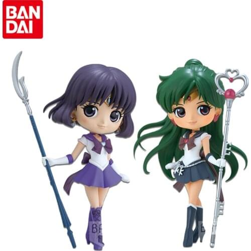 Bandai Genuine Qposket Sailor Moon Sailor Saturn Meiou Setsuna Anime Action Figure Collectible Model Toys Gifts for Boys Girls