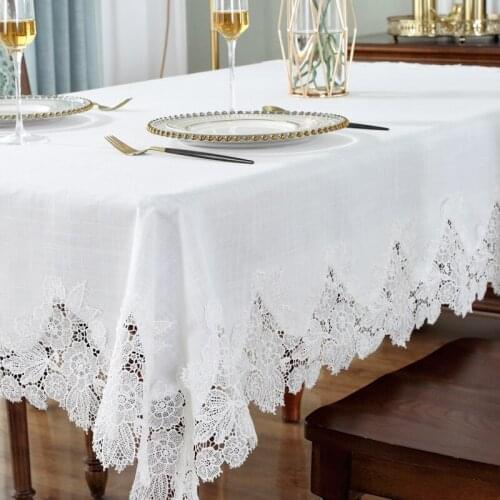 White Table Cover American Linen Cotton Table Tablecloth flower Fabric Nordic Tv Cabinet Table Cloth Lace Pattern Modern