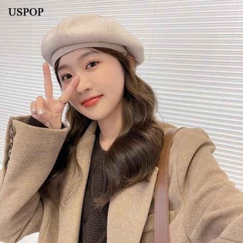 USPOP Women Wool Berets Adjustable Size Solid Color Vintage Beret Winter Thick Octagonal Hats