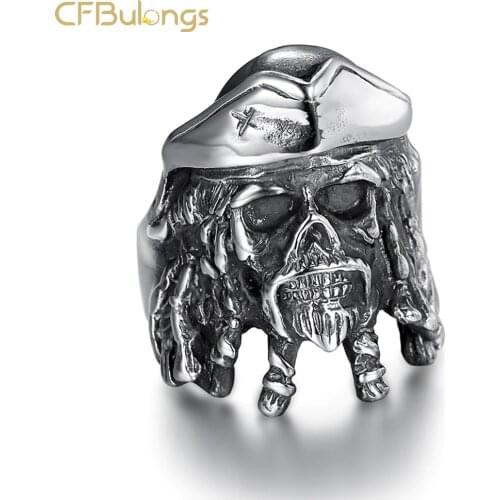 CFBulongs Retro Silver Color Stainless Steel Mens Ring Cool Fashion Pirate Captain Jack Ring Jewelry