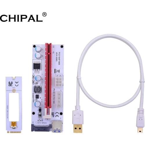 CHIPAL 10PCS 60CM VER008S NGFF M.2 M Key to PCI-E 16X Riser Card PCI Express Extender with SATA 6Pin 4Pin for Graphics Card