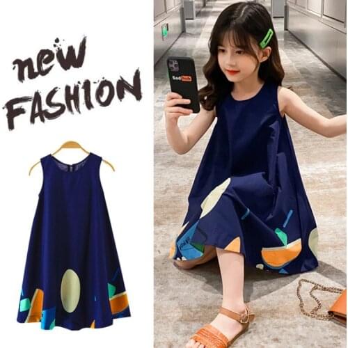 Kids Beach Dresses for Girls Summer Girls Clothes Print Casual School Children Dress Kids Dress For Girls Outfits 6 8 10 12 13 Y