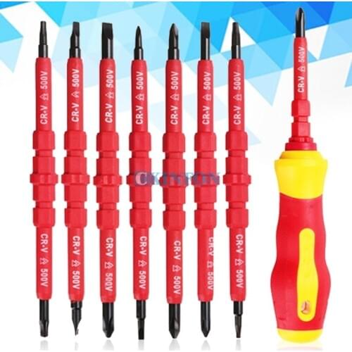 DHL 50Set 8-In-1 Multi-purpose Electrican Insulated Electric Screwdriver Repair Hand Tools Kit Set 500V Color:Red