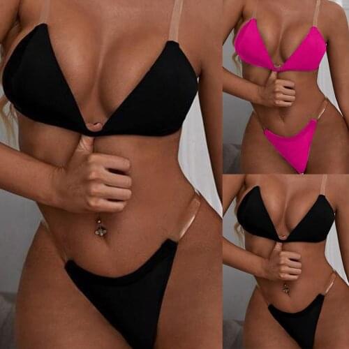 #FO Swimsuit Women Transparent halter Bikini Set Solid Sexy Bikini Swimsuit Beachwear Bathing Suit For Women Maillot De Bain