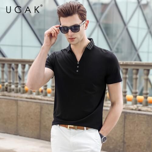 UCAK Brand Solid Color Turn-down Collar Button T-Shirts Men Summer Streetwear Tshirt Casual Short Sleeve T Shirt Homme U5167
