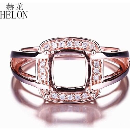 HELON Solid 14K Rose Gold AU585 Natural Diamonds Trendy Jewelry Semi Mount Engagement Wedding Ring Setting Fit Cushion Cut 7x7mm