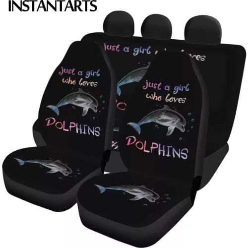 INSTANTARTS Just A Girl Who Loves Design Polyester Fabric Universal Car Front Back Seat Covers Washable Vehicle Seat Cushion
