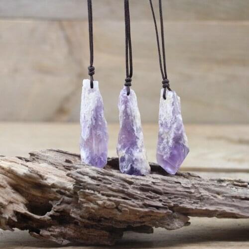 Reiki Chakra Healing Raw Amethysts Point Pendants Energy Necklaces,Natural Crystal Gems Yoga Macrame Necklace Jewelry,QC3804