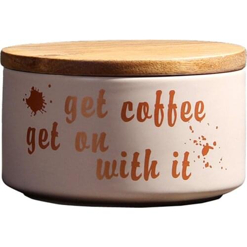 Nordic Style Ceramics dampproof Storage Jar For Spices Wood Lid Can Kitchen Coffee Tea Candy Cane Container Cans For Storage Box