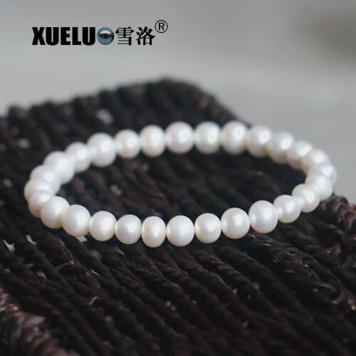 XUELUO Stretch Classic Natural Round Genuine Cultured Freshwater Pearl Bracelet ,Pearl Jewelry