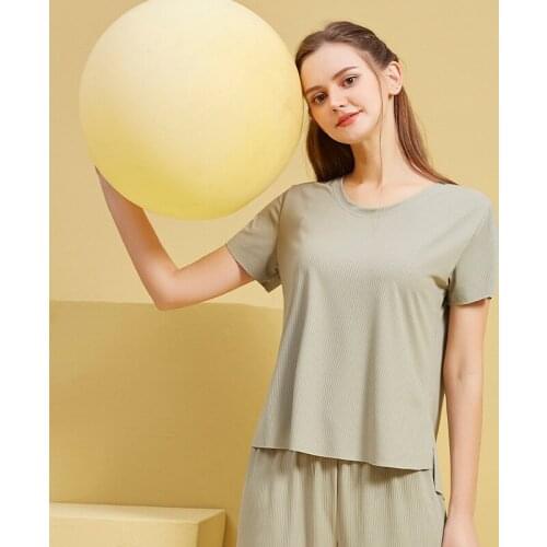 Womens Pajamas Set Woman 2 Pieces Sleepwear Ice Thread Lazy Suit Short Sleeve Trousers Bottomed Underwear Leisure Home Wear