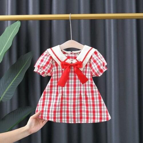 Gooporson Summer Kids Dresses for Girls Fashion Korean Plaid Short Sleeve Princess Dress Vestidos Cute Toddler Children Costume