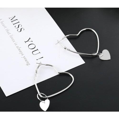 Fashion Big Metal Heart Pendant Earrings For Women Korean Pop Temperament Love Alloy Girl Gift Stud Jewelry Wholesale