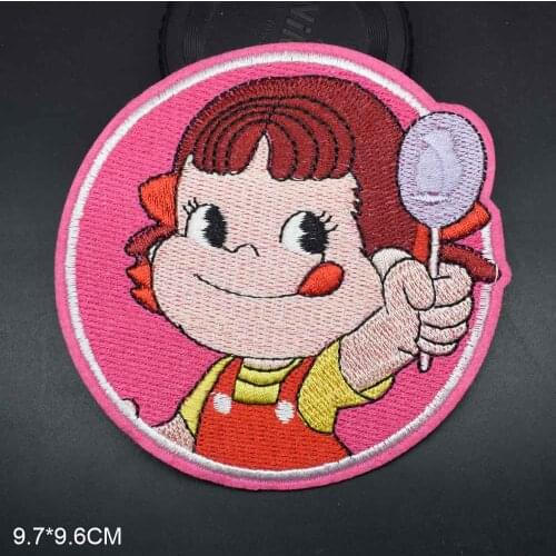 Cartoon Big Size Pink Girl With Candy Iron on Embroidered Cloth Patch For Girls Clothes Stickers Apparel Garment Accessories