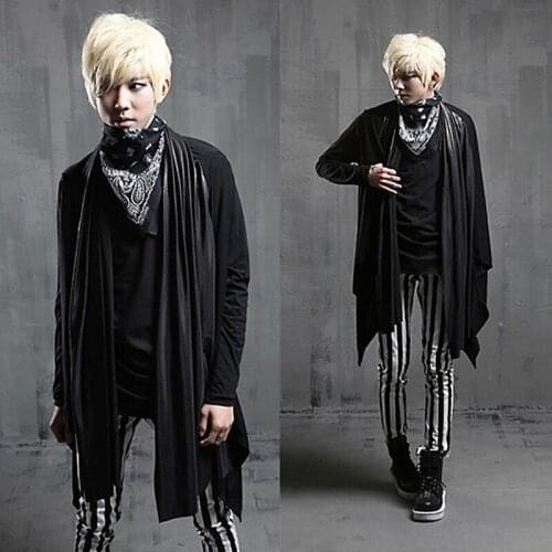 Men nightclub fashion personality long sleeve t shirt cardigan men singer punk tee shirts hairstylist hip hop cloak coatume