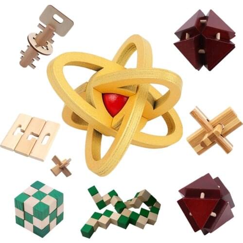 New Design IQ Brain Teaser Kong Ming Lock 3D Wooden Interlocking Burr Puzzles Game Toy Wood Small Size For Adults Kids