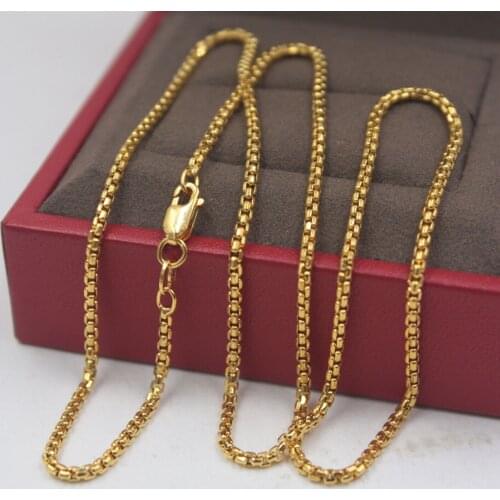 Pure 18K Yellow Gold Necklace 1.8mm Square Rolo Box Link Chain Necklace Stamped Au750 For Men Women 40-60cm