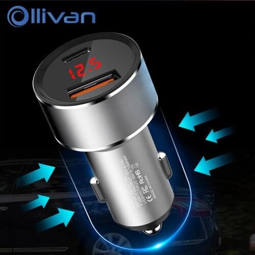 PD Fast Charge 3A Dual USB Car Quick Charge USB+TYPE-C Mobile Phone PD Car Adapter With LED Display Universal Phone Car-Charger