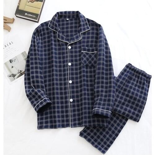 Pyjamas Women Men Couple Plaid Pajamas Set Autumn Cotton Home Wear Casual Simple Long-sleeve Long Pants Sleepwear Suit Plus Size