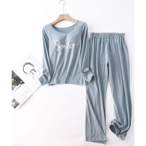Modal Cotton Cup Pyjamas Femme Printing Long-Sleeved Pajamas Women Autumn Winter Home Clothes Loose Letter Lady Pijamas Set