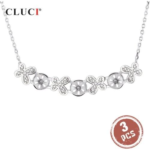 CLUCI 3pcs Silver 925 Adjustable Zircon Clover Pendant Jewelry for Women Sterling Silver Necklace Valentine Jewelry SN003SB