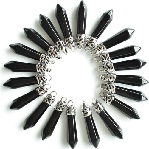 2020 Fashion good quality natural black onyx pillar charms pendants 10x32mm for jewelry making 20pcs/lot wholesale free