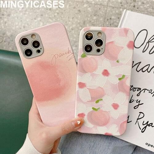 Fresh Peach Flower Bumper Phone Cases for Iphone 12 Pro 11 Pro Max 7 8 Plus Xr Xs Max X SE 2020 TPU+PU Shockproof Cover Coque