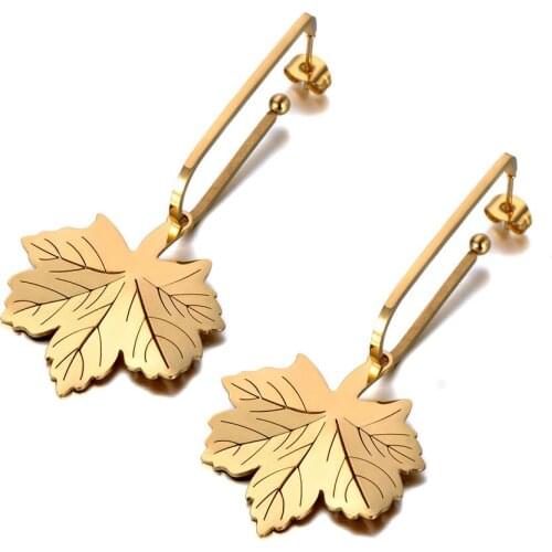 Fashion Titanium Stainless Steel Maple Leaf Dangle Earrings Bohemia Plant Party Earrings Jewelry For Women Girl E19326