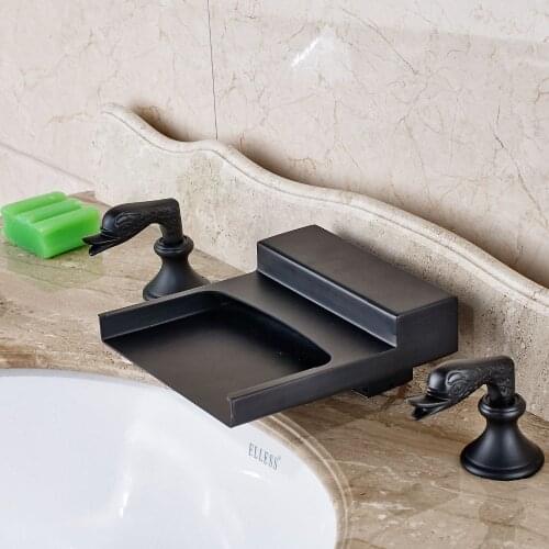 Shinesia Oil Rubbed Bronze Waterfall Bathroom Basin Faucet Widespread Mixer Tap